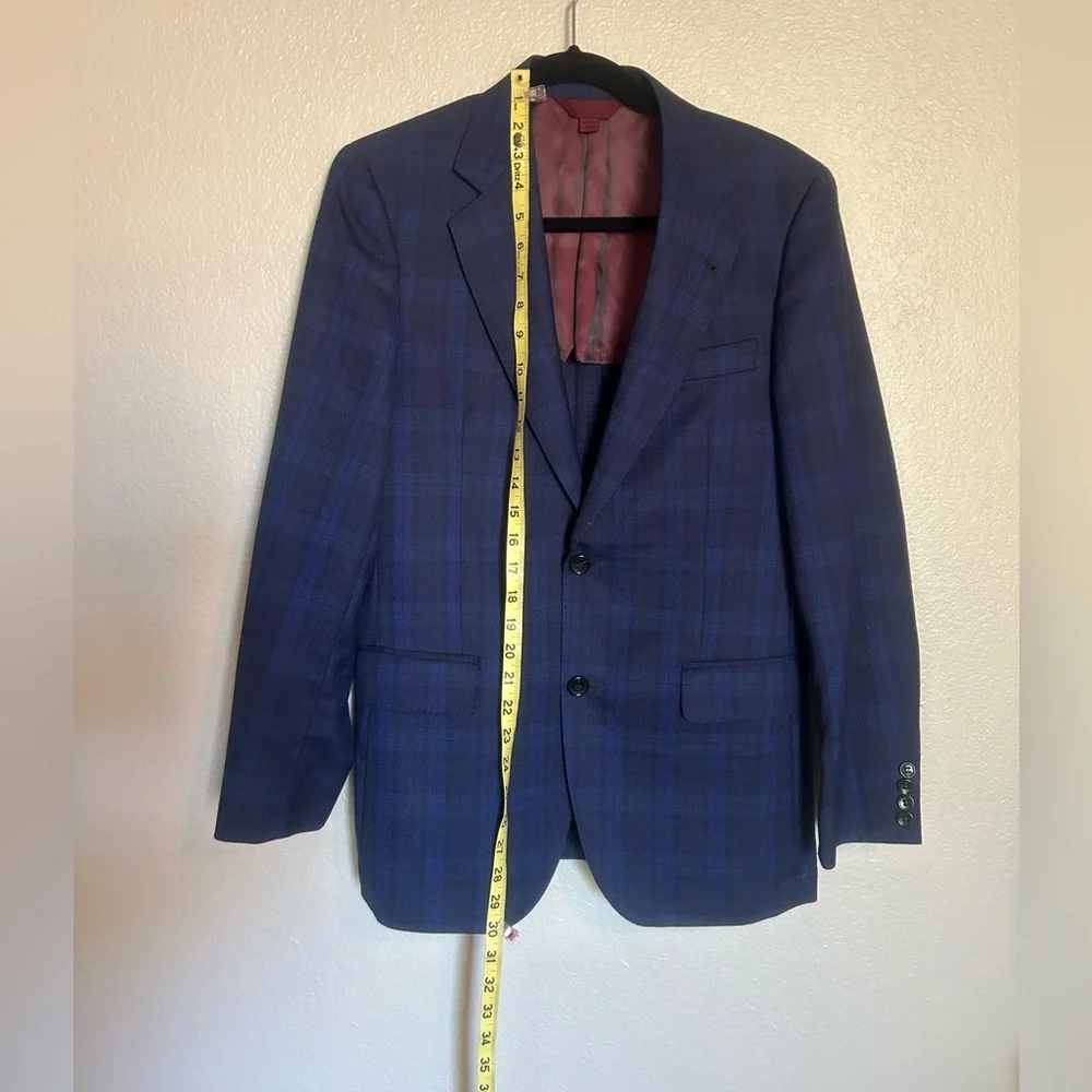 Men's Zignone Trend Navy Blue Plaid Wool Blazer Sz 38R